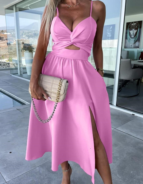 Load image into Gallery viewer, Barbie Pink Chic: Embrace Luxury with our Kinked Slit Midi Dress!
