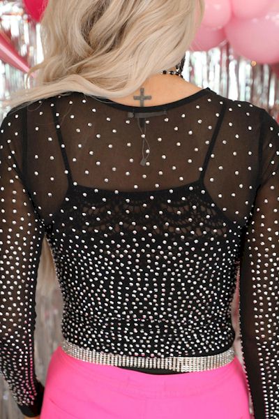 Load image into Gallery viewer, Black Rhinestone Embellished Mesh Bodysuit
