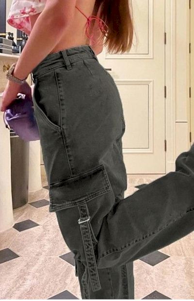 Load image into Gallery viewer, Fashionable Casual Non-Stretch Denim Solid Color High-Waist Cargo Jeans:
