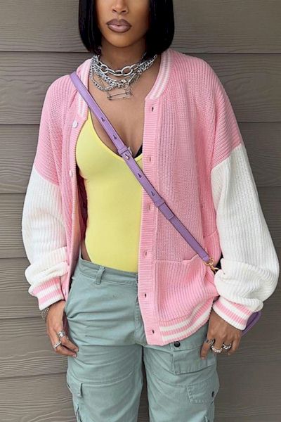 Undeniably Stylish: Casual Plus Size Baseball Jacket-Style Sweater