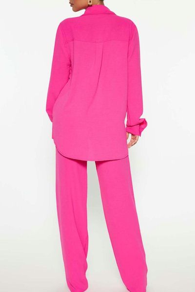 Load image into Gallery viewer, Slight Stretch Blouse and Pants Set in Elegant Pink
