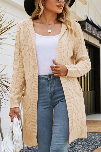 Chic Comfort: Hooded Knee-Length Knit Sweater Cardigan