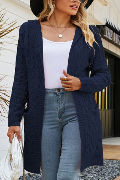 Load image into Gallery viewer, Chic Comfort: Hooded Knee-Length Knit Sweater Cardigan
