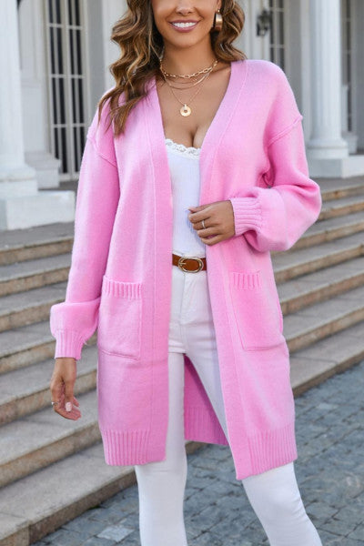 Slight Stretch Pink Cardigan Sweater for Refined Looks