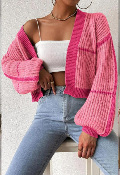 Load image into Gallery viewer, Luxe Ribbed Knit Contrast Color Cardigan
