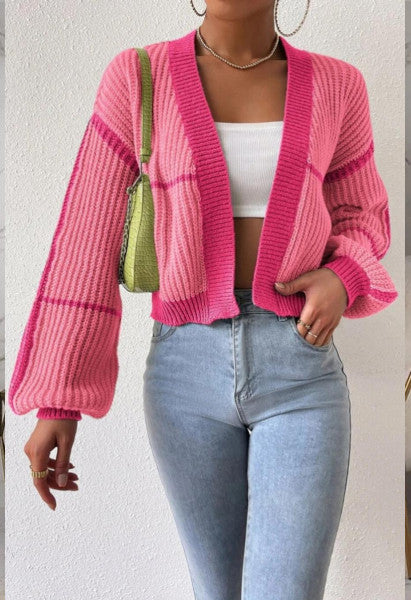 Luxe Ribbed Knit Contrast Color Cardigan