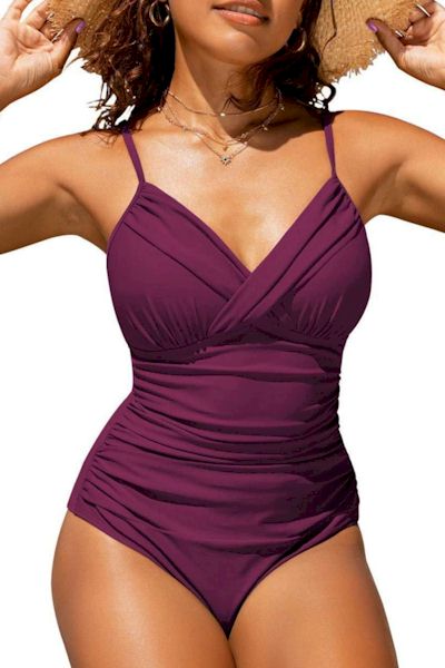 Load image into Gallery viewer, Chic Shirred Padded One-Piece Swimsuit (Wireless Bra)
