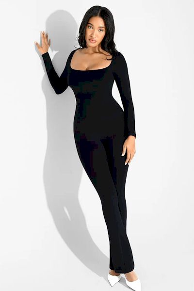 ContourFlex Inverted T-Shoulder Flared Jumpsuit