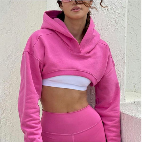 Load image into Gallery viewer, Sexy Pink Hoodie Crop Sweatshirt
