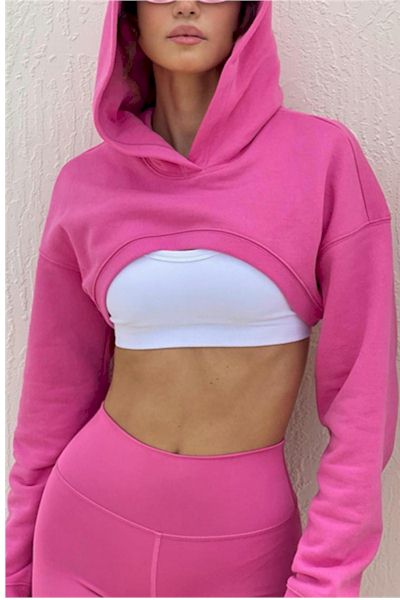 Load image into Gallery viewer, Pink Hoodie Crop Sweatshirt
