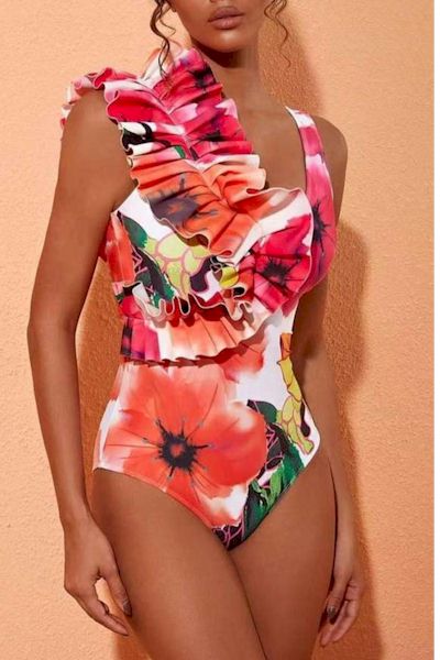 Floral Fantasy Ruffle One-Piece Swimsuit & Skirt Set