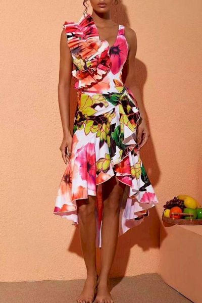 Load image into Gallery viewer, Floral Fantasy Ruffle One-Piece Swimsuit &amp; Skirt Set
