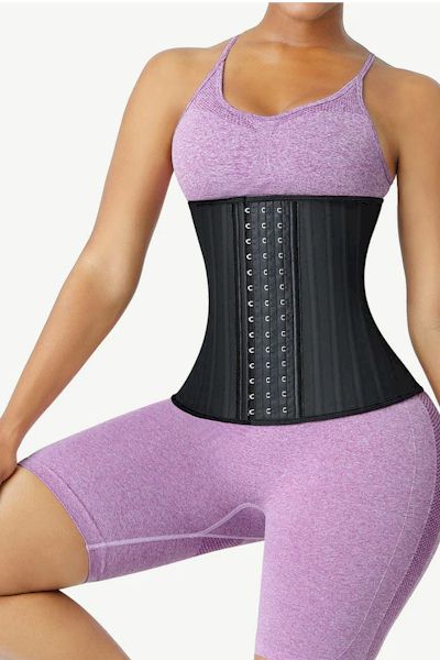 Sculpted Strength: Hot Black Latex Waist Training Corset with 25 Steel Boned Cincher