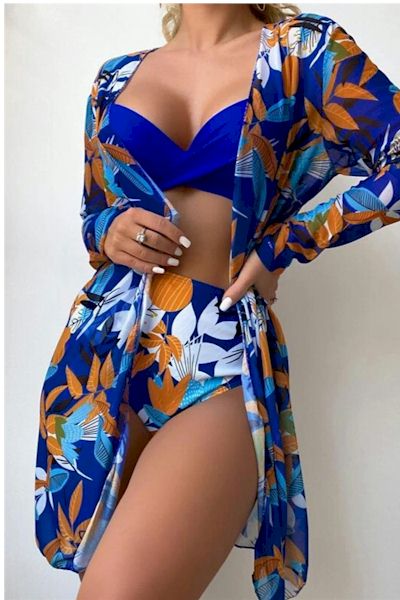 Load image into Gallery viewer, Leaf Printing Padded Sexy Three-Piece Swimsuit
