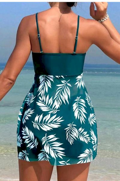 Load image into Gallery viewer, Leafy Temptation Mesh Stitching Tankini Set
