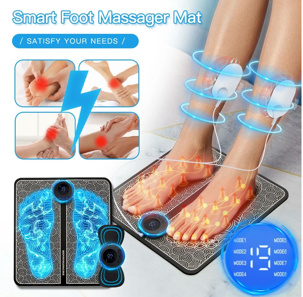 EMS Electric Foot Massager Pad with 19 Intensity Levels Plus EMS Electric Neck and Back Massager