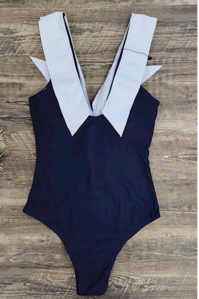 Load image into Gallery viewer, Navy Dream Colorblock Deep V One-Piece: Beach Bonanza Edition
