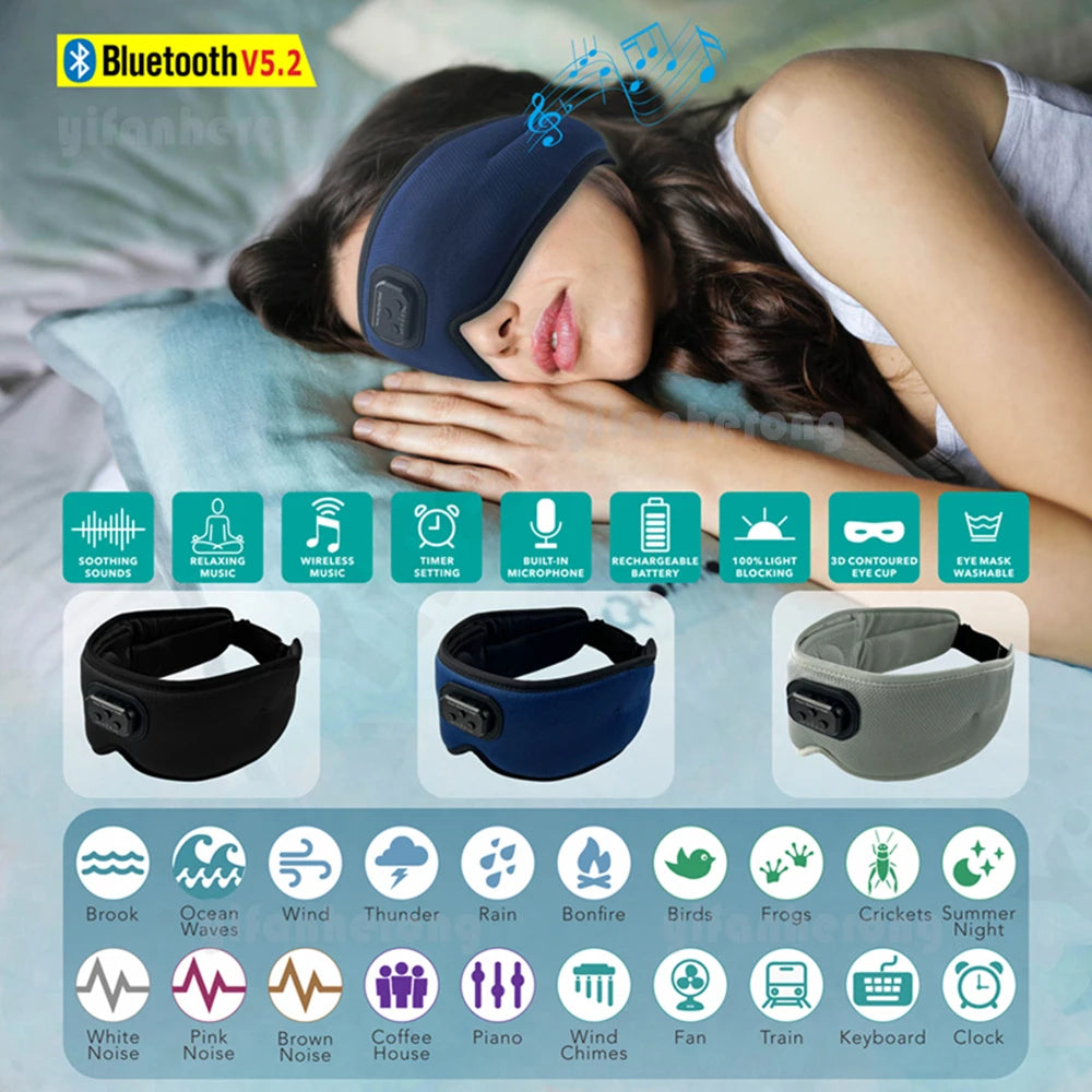 3D Bluetooth Sleep Eye Mask with Built-in Earphones – White Noise & Soothing Music