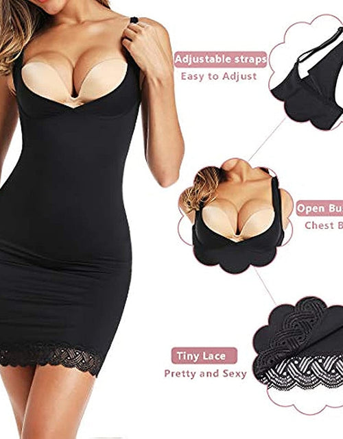 Load image into Gallery viewer, Women&#39;s Full Slip Shapewear Dress Bodysuits Lingerie with Lace Firm Control Open Bust Waist Cinchers Body Shaper Dresses
