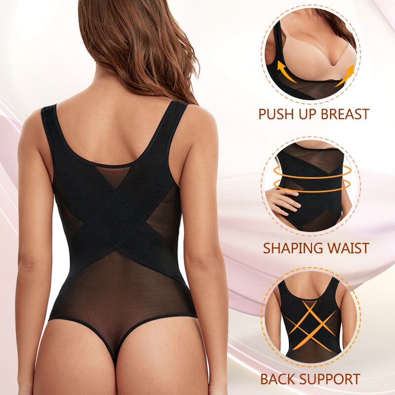 Mesh Thongs Bodysuit Shapewear Women Seamless Full Body Shaper Waist Slim Tummy Control Underwear Flat Belly Underbust Corset