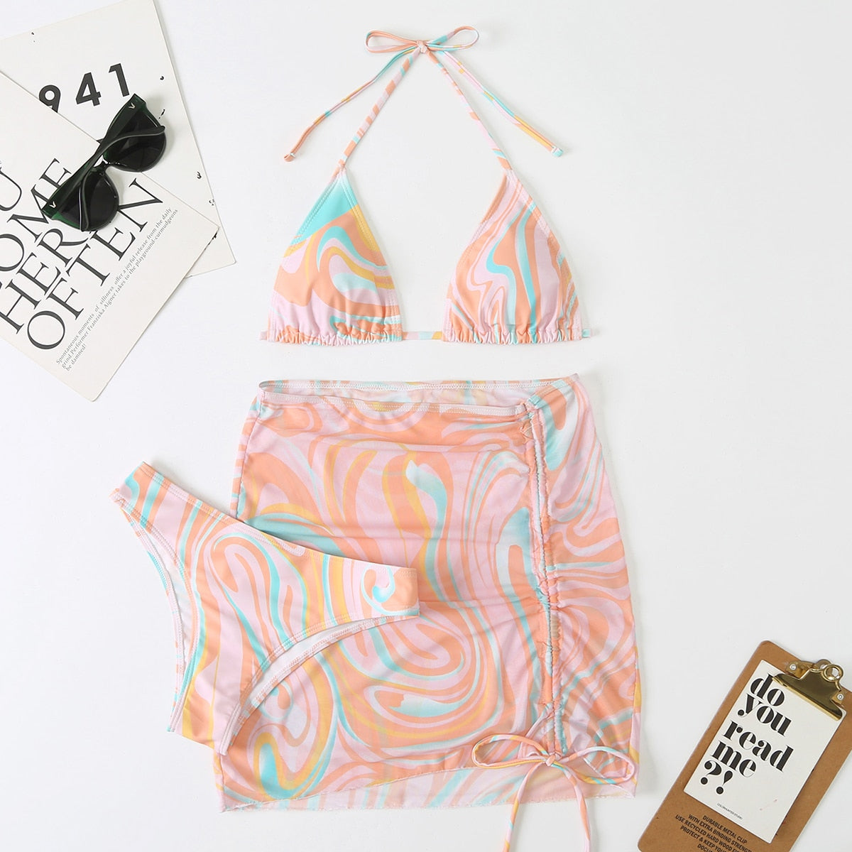 Tie-Dye Temptation: Radiant 3-Piece Bikini Set