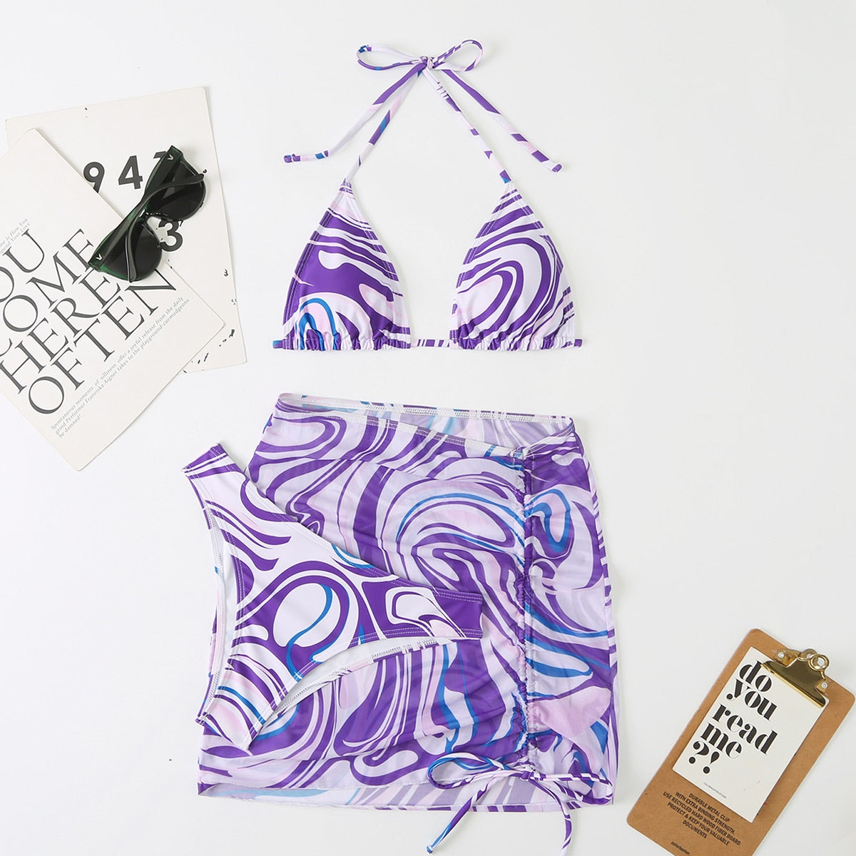 Tie-Dye Temptation: Radiant 3-Piece Bikini Set