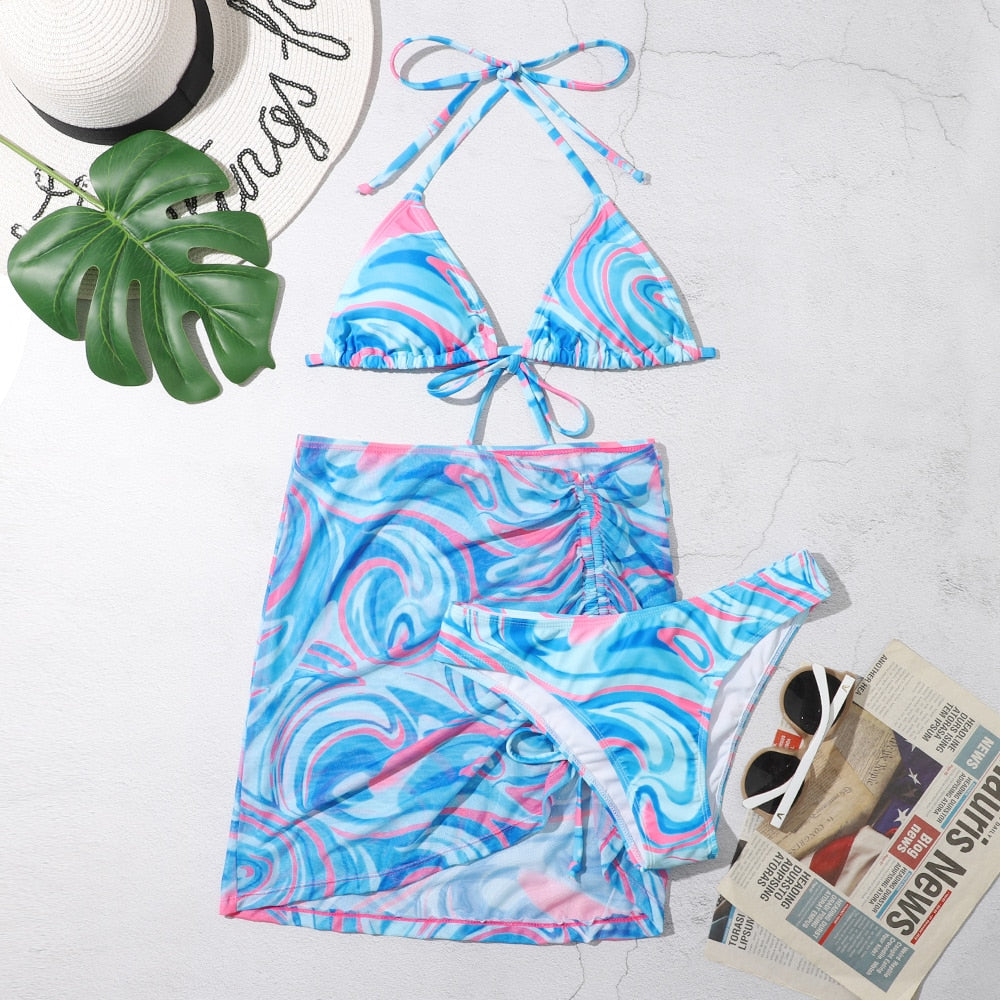 Tie-Dye Temptation: Radiant 3-Piece Bikini Set