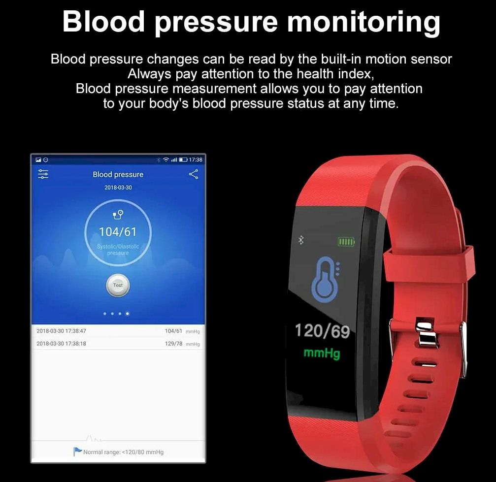 Smart Fitness Tracker Watch with Heart Rate &amp; Blood Pressure Monitor