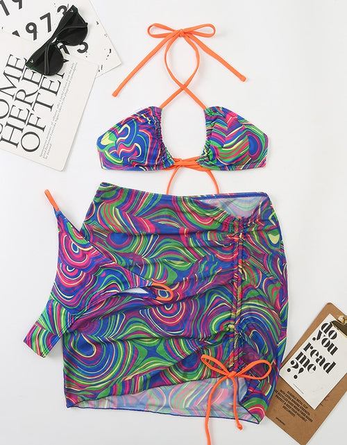 Load image into Gallery viewer, Tie-Dye Temptation: Radiant 3-Piece Bikini Set
