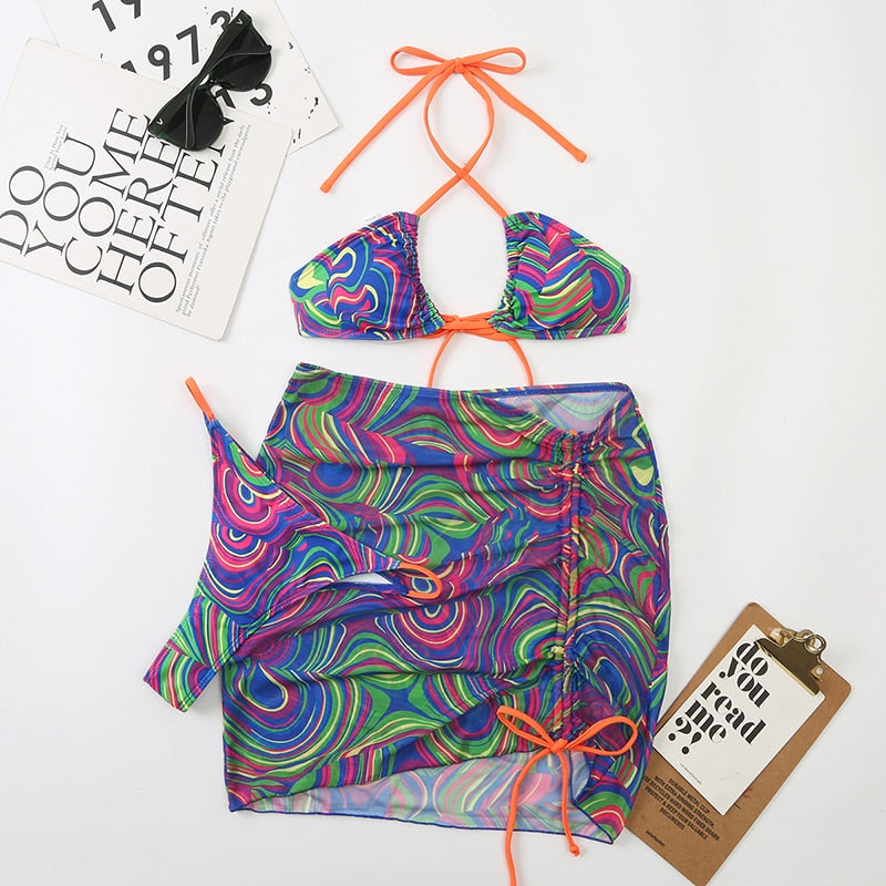 Tie-Dye Temptation: Radiant 3-Piece Bikini Set