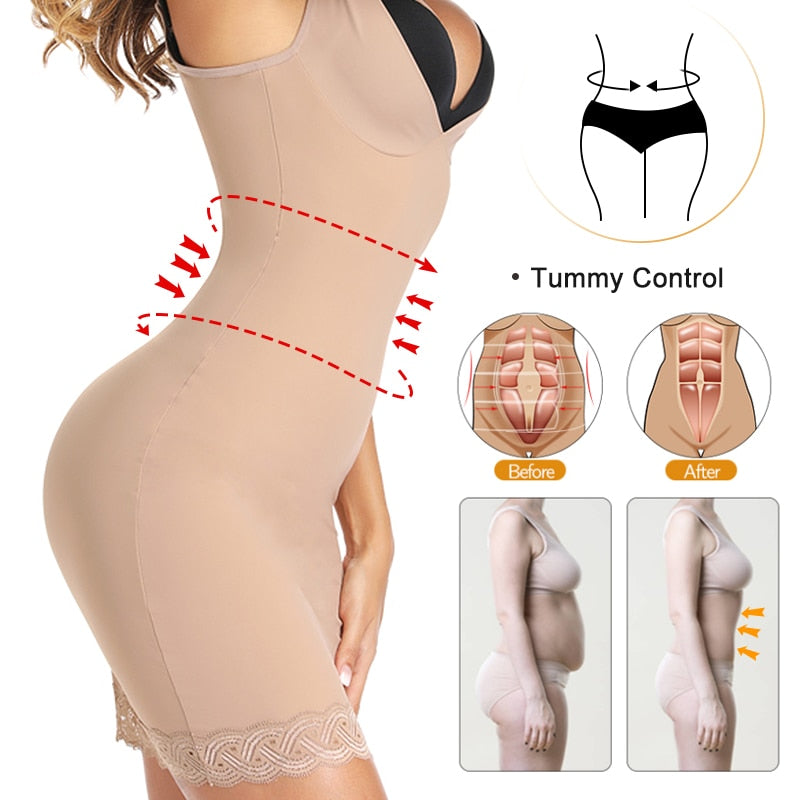 Women&#39;s Full Slip Shapewear Dress Bodysuits Lingerie with Lace Firm Control Open Bust Waist Cinchers Body Shaper Dresses