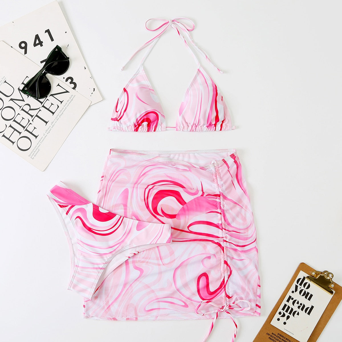 Tie-Dye Temptation: Radiant 3-Piece Bikini Set