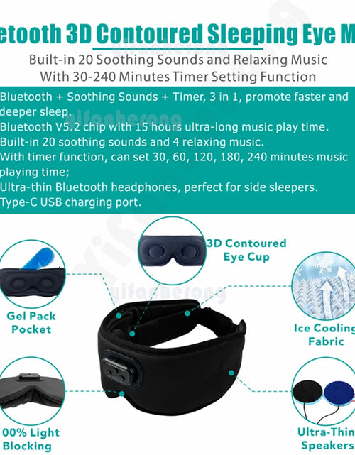 Load image into Gallery viewer, 3D Bluetooth Sleep Eye Mask with Built-in Earphones – White Noise &amp; Soothing Music
