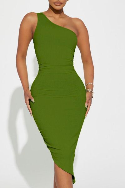 Load image into Gallery viewer, Seductive Sophistication: One Shoulder Oblique Hem Midi Dress
