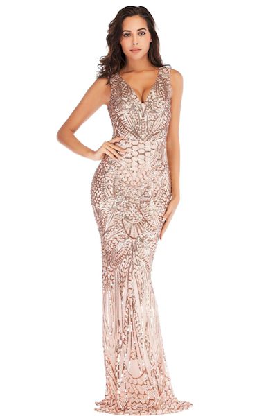 Load image into Gallery viewer, Sexy Deep V-Neck Embroidered Slim Evening Gown
