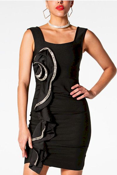 Load image into Gallery viewer, Sizzle and Shine in This Exclusive Bodycon Mini Dress with 3D Flower
