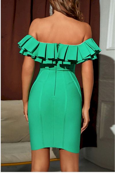 Sleek and Bold Green Layered Collar Mini Dress: Enhance Your Look and Exude Confidence