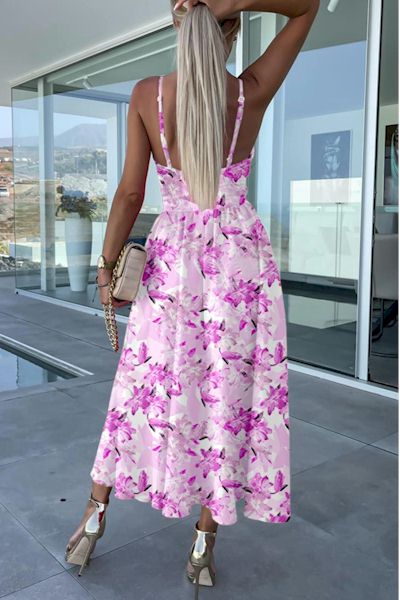 Load image into Gallery viewer, Breezy Romance: Embrace Elegance with our Lightweight Backless Floral Midi Dress!
