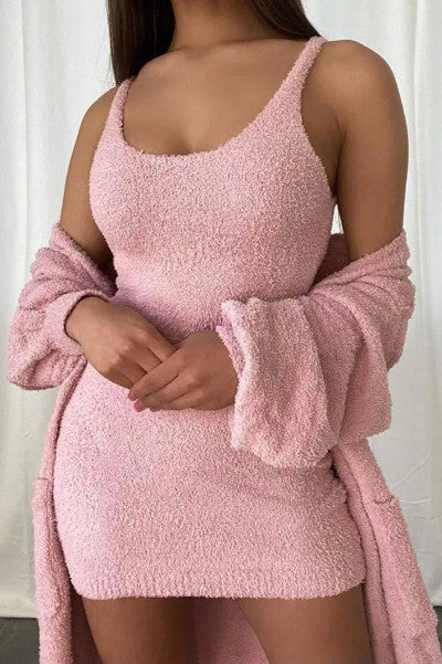 Sleek and Sexy Pink Mini Dress and Outerwear Set Plus Sizes Available