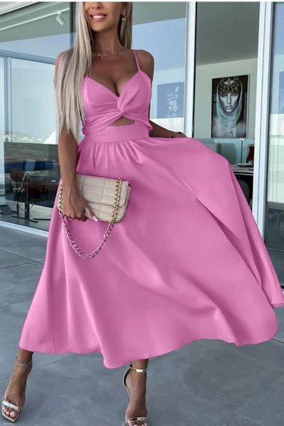 Barbie Pink Chic: Embrace Luxury with our Kinked Slit Midi Dress!