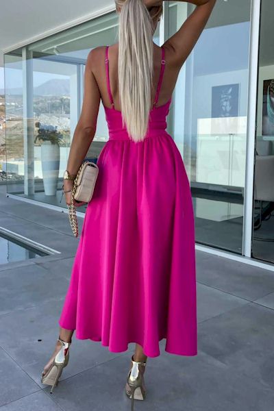 Load image into Gallery viewer, Barbie Pink Chic: Embrace Luxury with our Kinked Slit Midi Dress!
