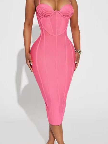 Barbie Pink Midi Dress with Slits and Metal Rhinestones: Dare to be Dazzling