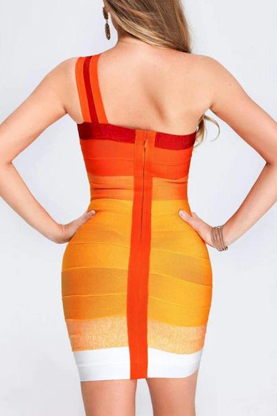 Load image into Gallery viewer, Showstopper Chic: Bewitching Bodycon with Gradient Stripe Shoulder Detail
