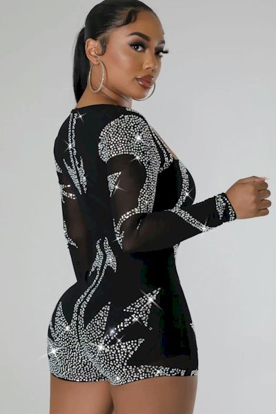 Rhinestone Radiance Square Neck Playsuit