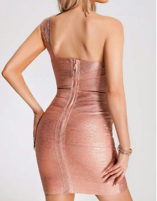 Load image into Gallery viewer, Own the Night in This Show-Stopping Mini Dress: One-Shoulder Zip, Bodycon
