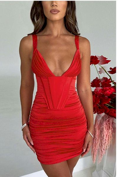 Load image into Gallery viewer, Scarlet Seduction: Captivating Red Mini Dress with Allure and Elegance
