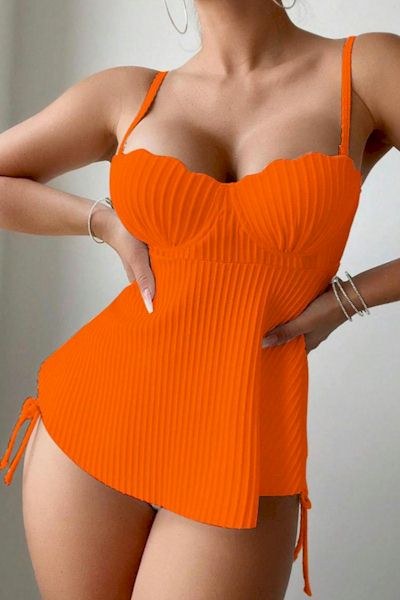 Sizzling Orange Underwire High Waist Tankini Ensemble