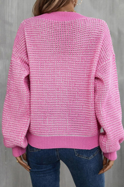 Perfect Casual Sweater for Any Season: Slight Stretch V-Neck Single-Breasted Loose Knitted Sweater