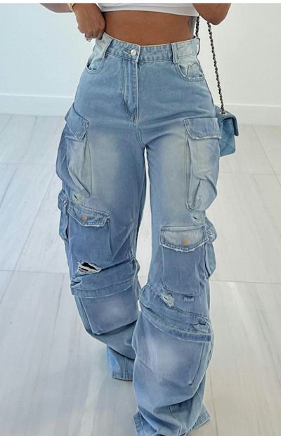 Load image into Gallery viewer, Confidence Meets Fashion: Non-Stretch Cargo Jeans in Sizes S - 2XL
