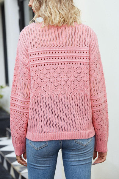 Casual slight stretch twist knitted pink turtleneck sweater